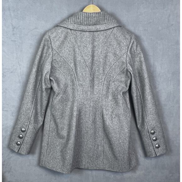 Guess Wool Coat Women’s Sz L Gray Double Breasted Knit Collar Winter Classic - Picture 3 of 8